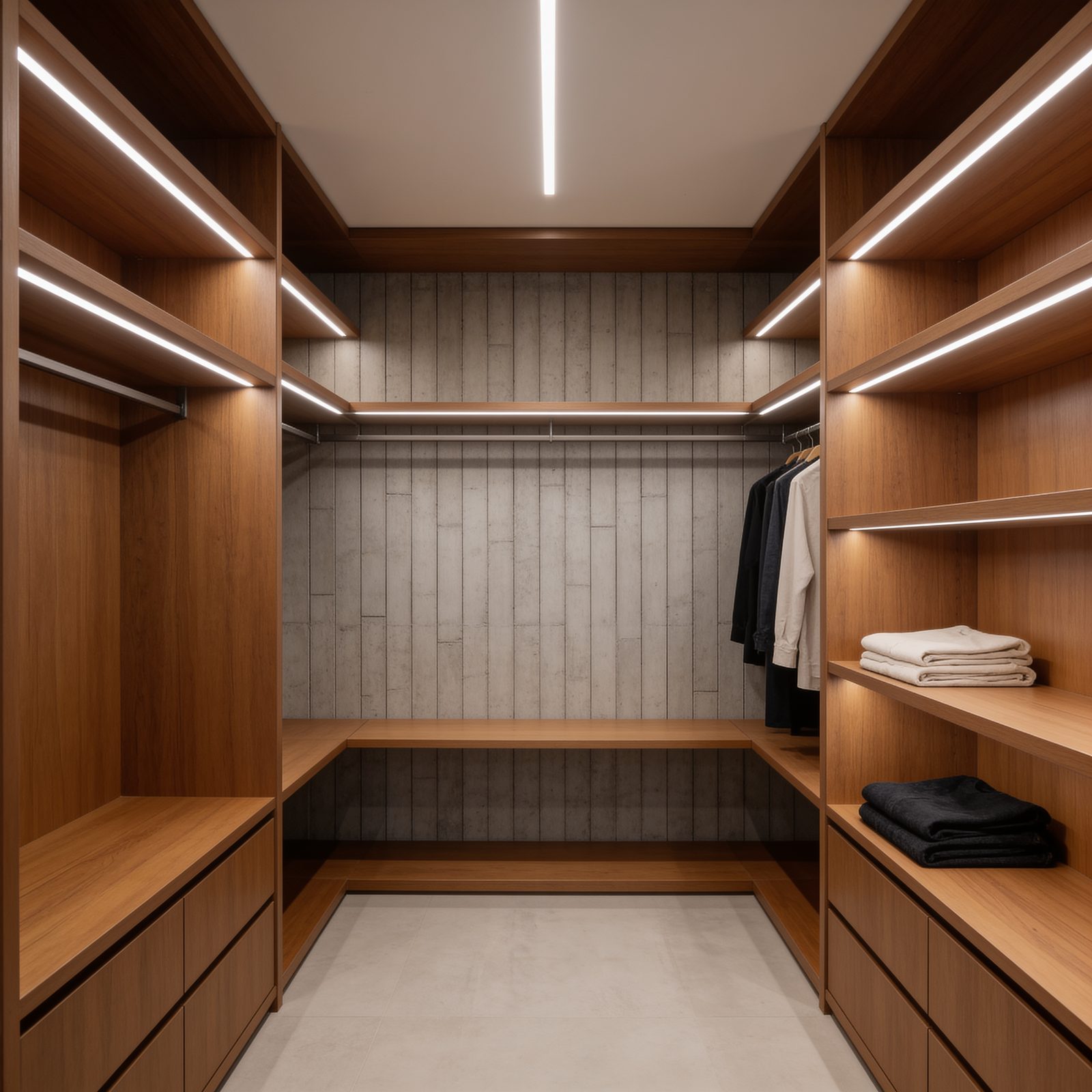 Vestidor a medida en madera con iluminación LED integrada